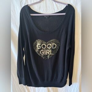 Torrid Black Knit sweater double sided sequence, good girl, bad girl size 2X